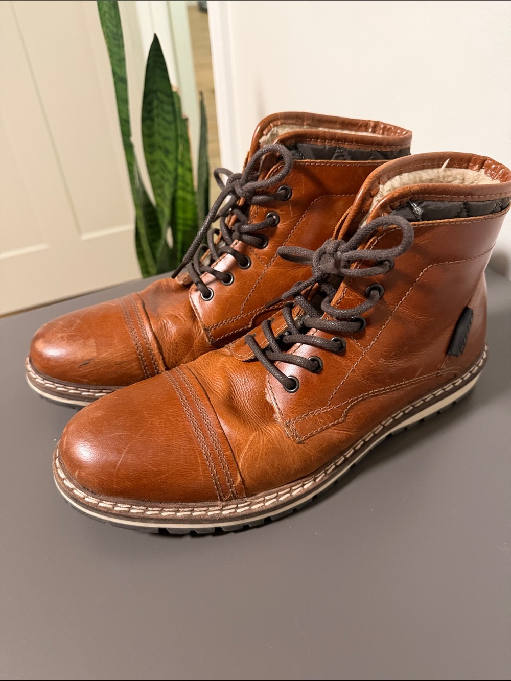 Men's Brown Leather Lace-Up Cap-Toe Boots Size 10.5